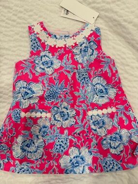 Lilly Pulitzer Hot Pink Floral Tank Dress with Blue Print